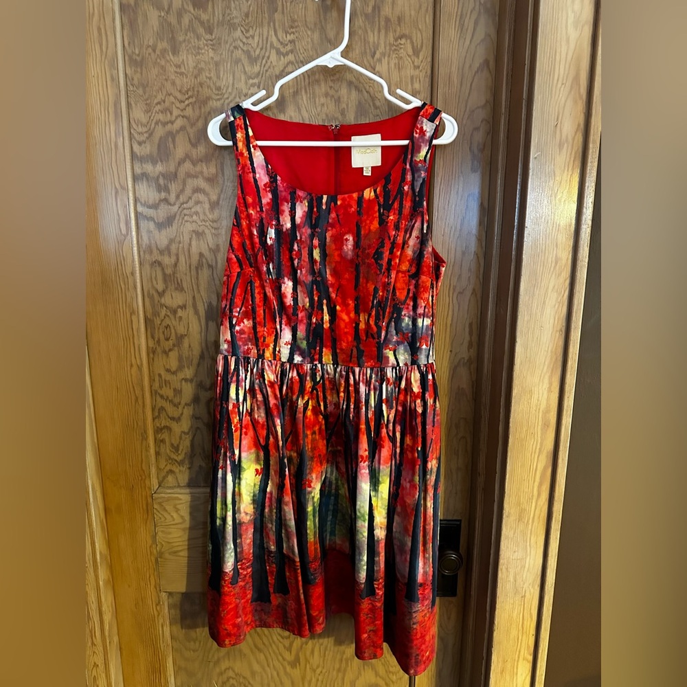 Mod Cloth Cotton Vibrant Multicolor Sleeveless Dress w/ Watercolor Forest Size M